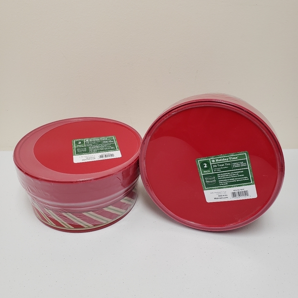 Holiday Time 3lb Treat Tins Christmas Holiday Lot of 2 Sets for Baked Goods